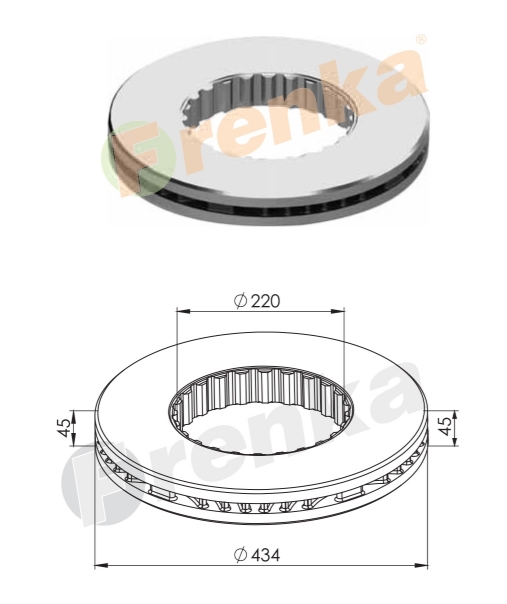 ДИСК ГАЛЬМІВНИЙ ВЕНТИЛЬОВАНИЙ (З МОНТАЖ. К-ТОМ) 434X45  RENAULT DXI, VOLVO FH12/FL /P