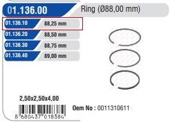 КІЛЬЦЯ ПОРШНЕВІ  088,00мм (0,25)